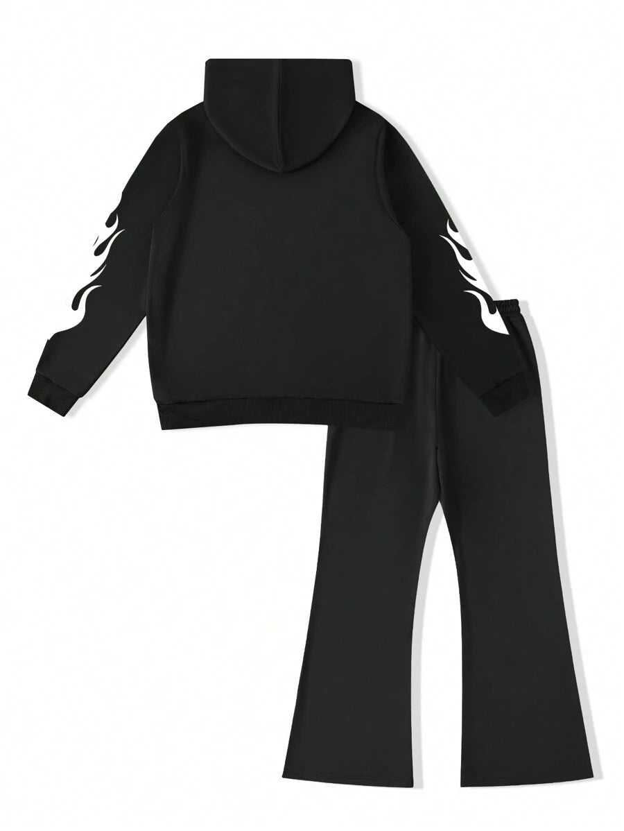 Men's Print Hoodie And Drawstring Pants Casual Tracksuit