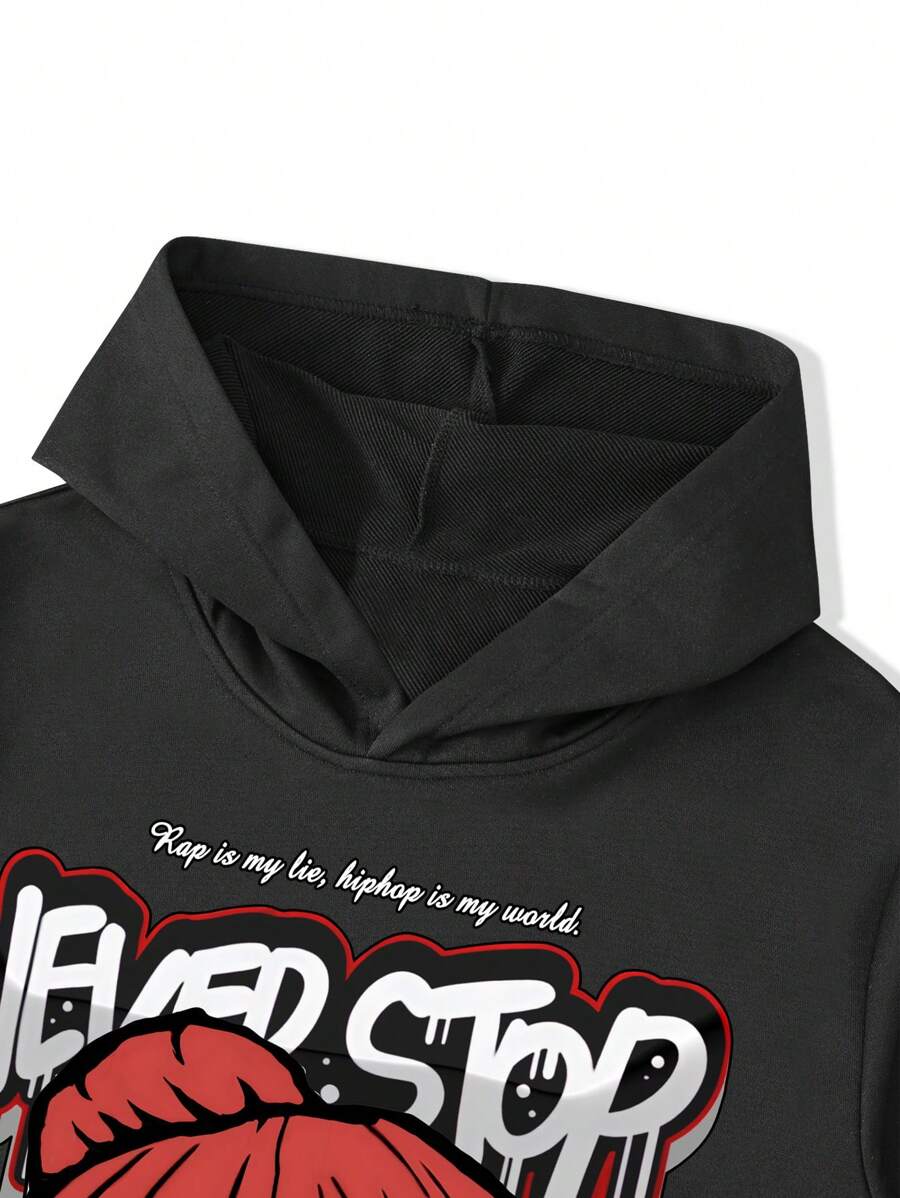 Men's Print Hoodie And Drawstring Pants Casual Tracksuit