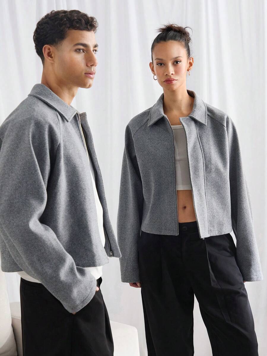 Boxy Casual Turndown Collar Long Sleeve Jacket