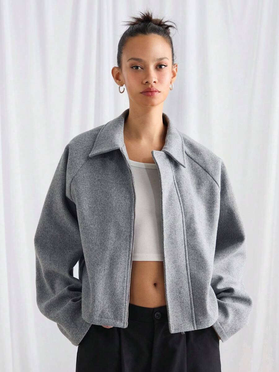 Boxy Casual Turndown Collar Long Sleeve Jacket