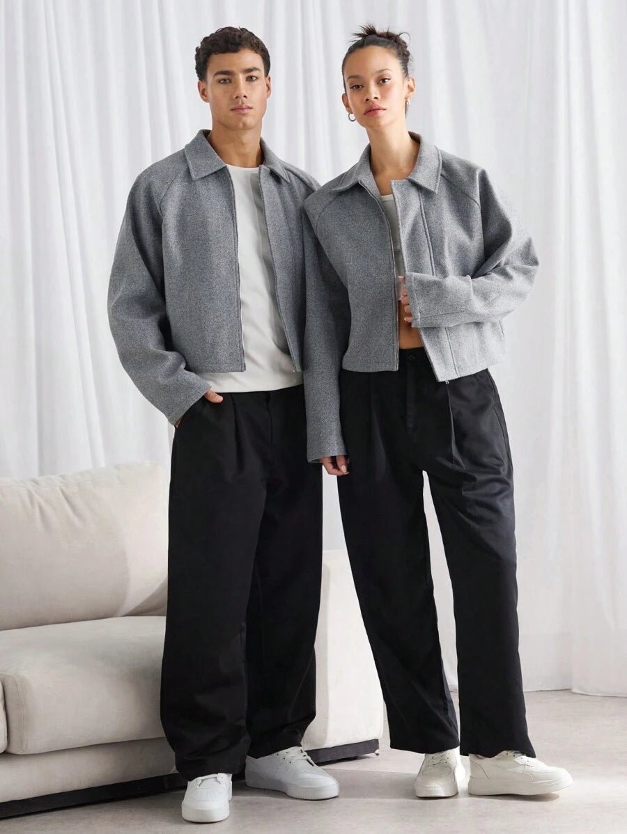 Boxy Casual Turndown Collar Long Sleeve Jacket