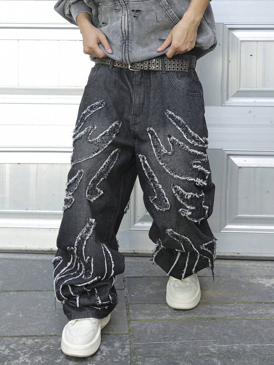 Men's Patchwork Wide Leg Loose Casual Jeans