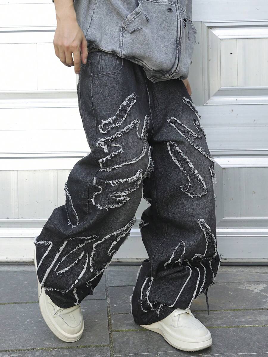Men's Patchwork Wide Leg Loose Casual Jeans
