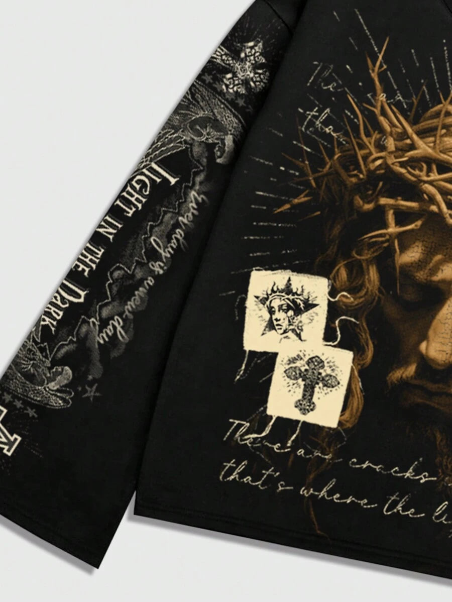 Men's Jesus Graphic Print Pullover Sweatshirt