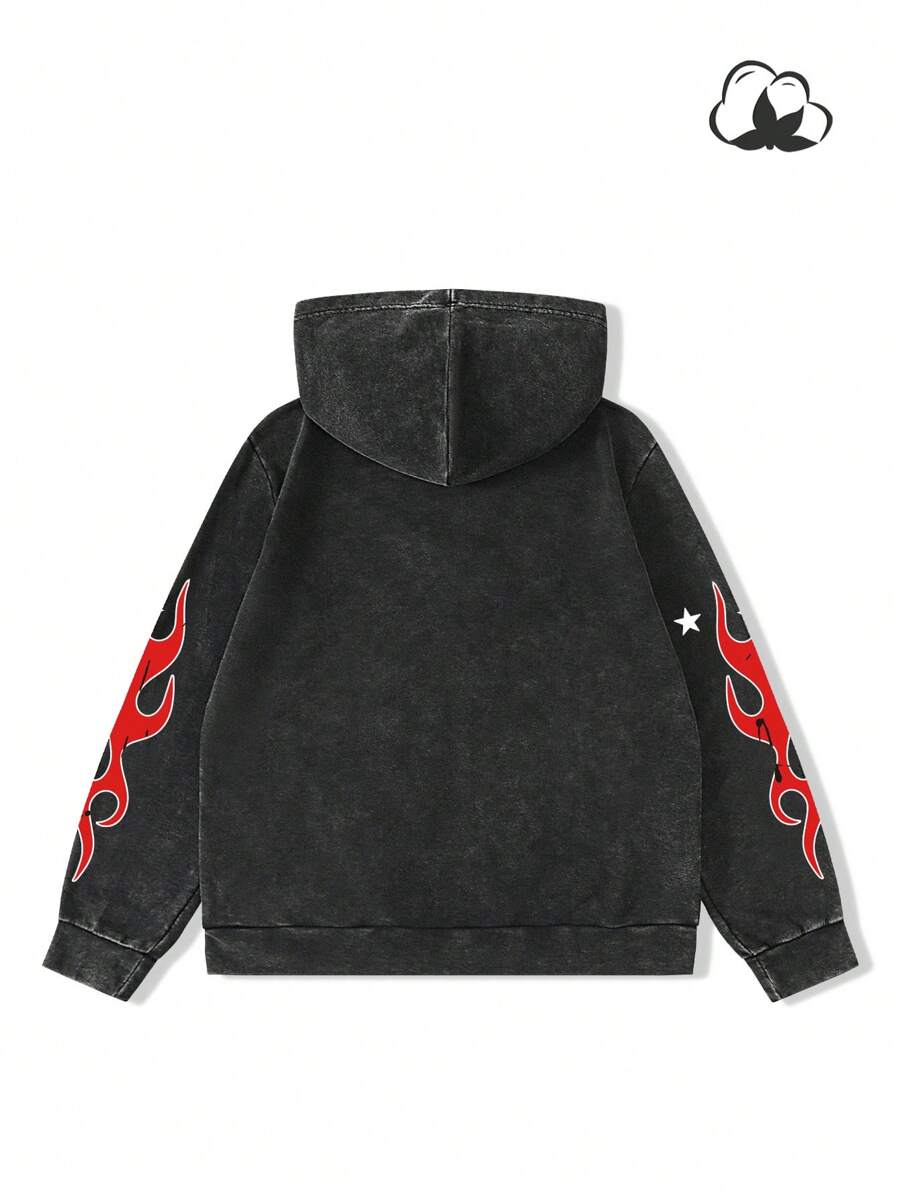 Washed Print Zip-Up Hoodie