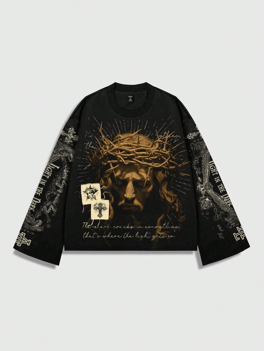 Men's Jesus Graphic Print Pullover Sweatshirt