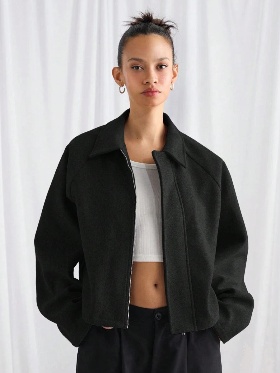 Boxy Casual Turndown Collar Long Sleeve Jacket