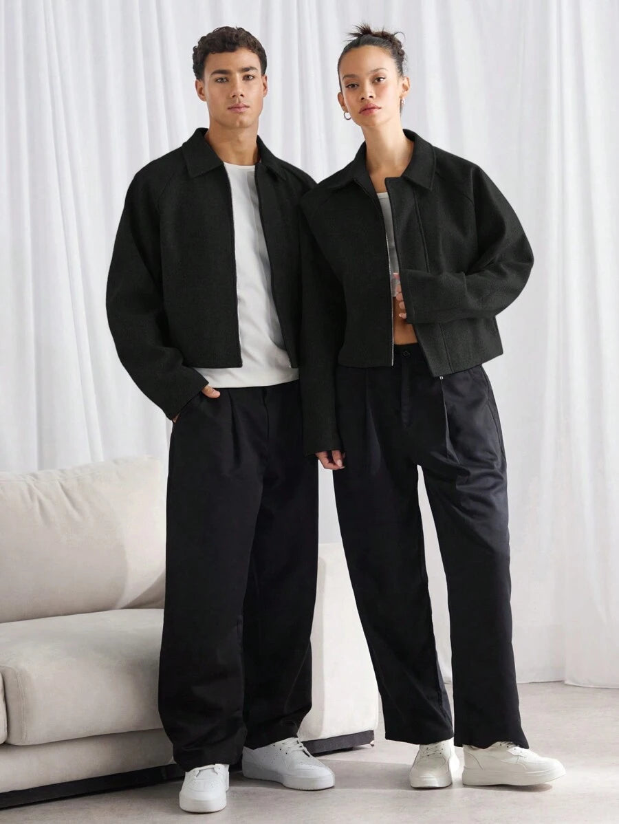 Boxy Casual Turndown Collar Long Sleeve Jacket