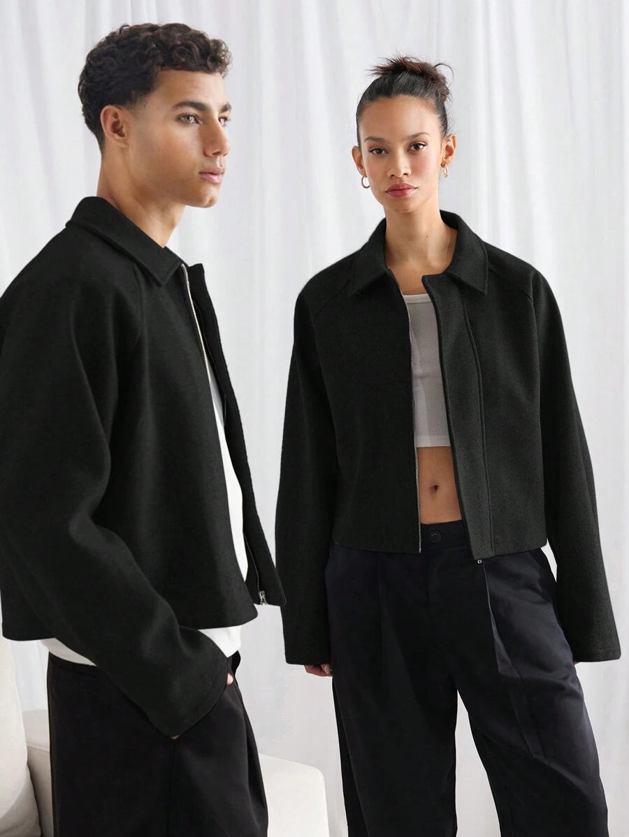 Boxy Casual Turndown Collar Long Sleeve Jacket