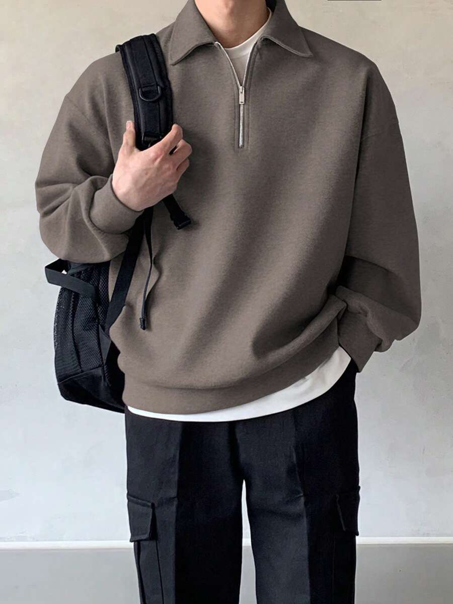 Men Quarter Zipper Drop Shoulder Pullover