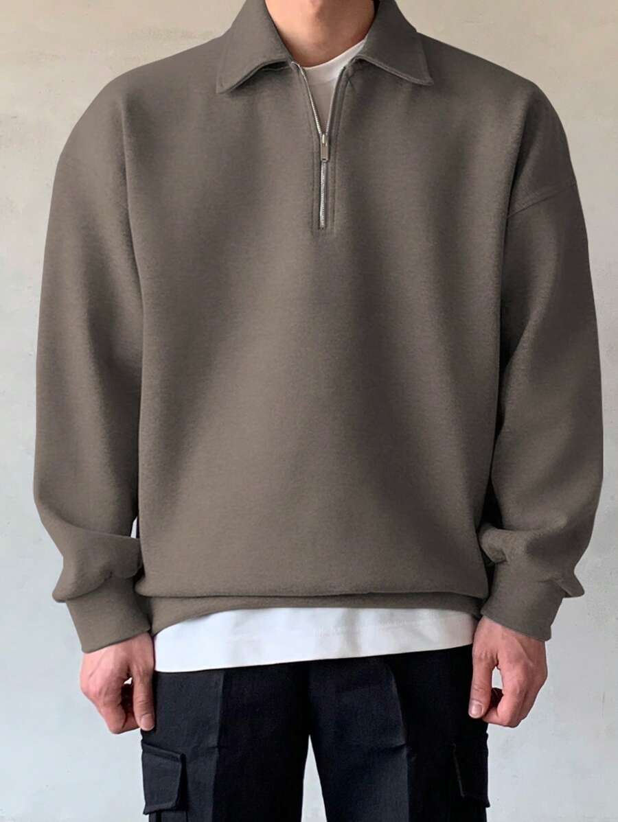 Men Quarter Zipper Drop Shoulder Pullover