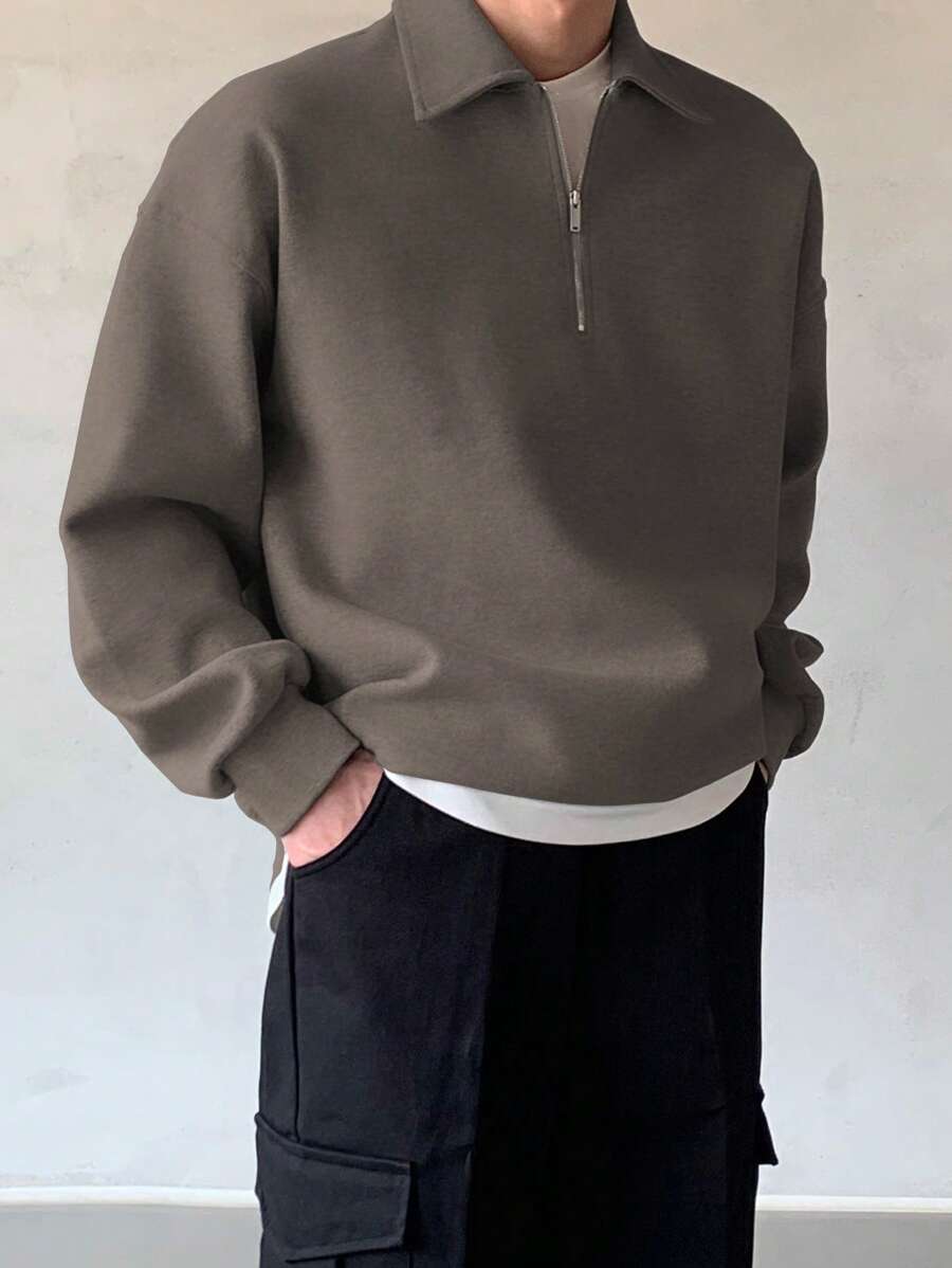 Men Quarter Zipper Drop Shoulder Pullover