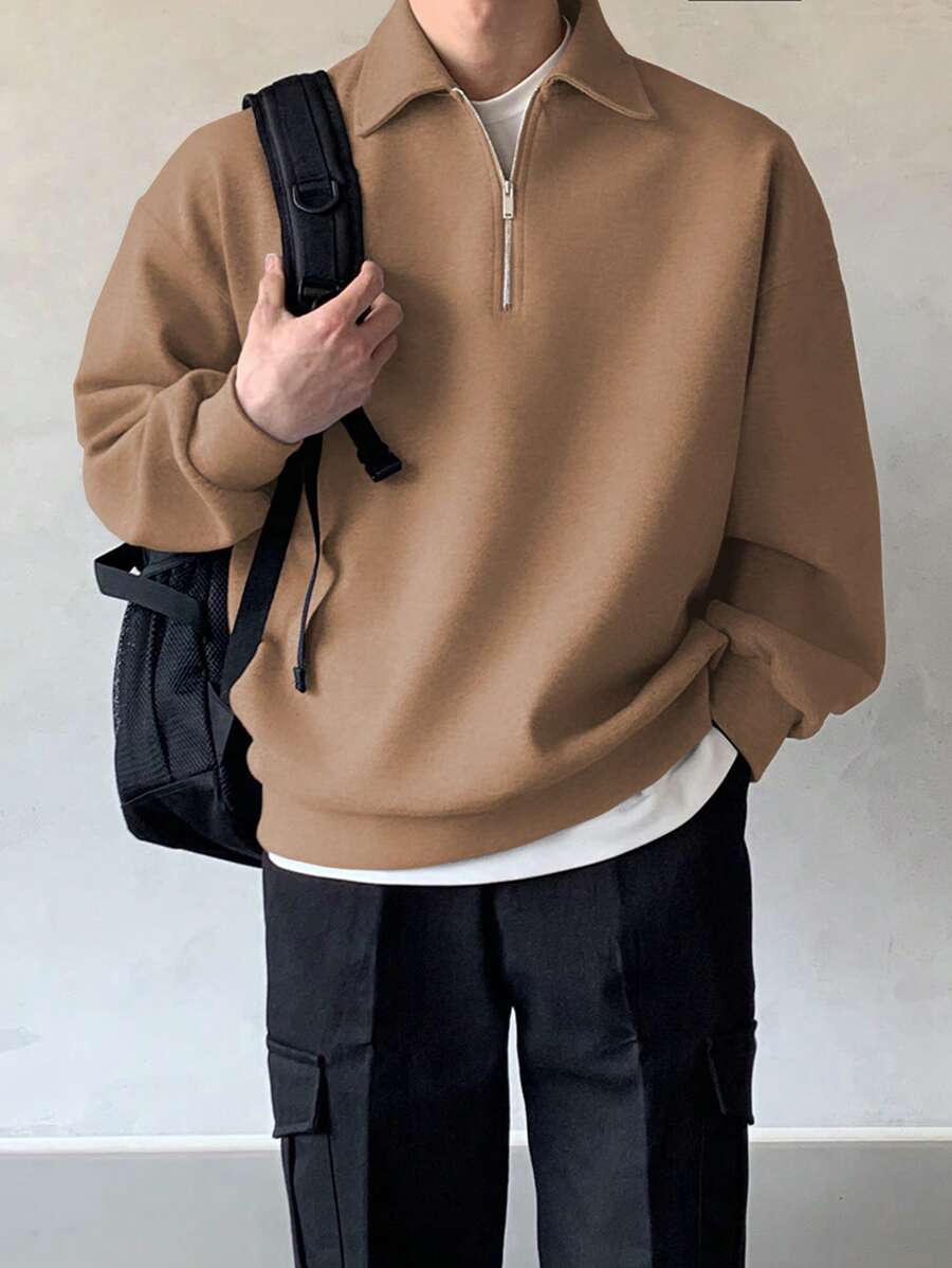 Men Quarter Zipper Drop Shoulder Pullover