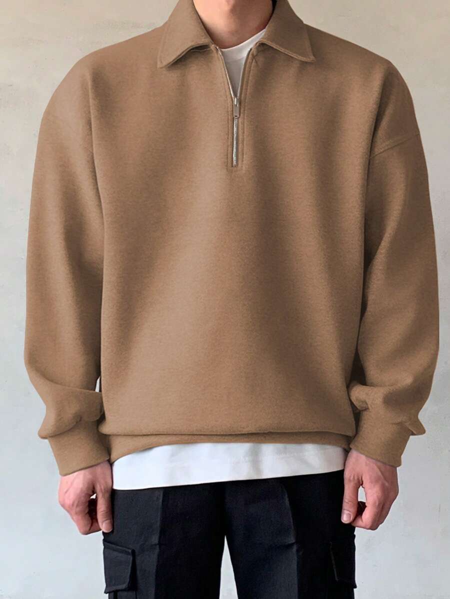 Men Quarter Zipper Drop Shoulder Pullover