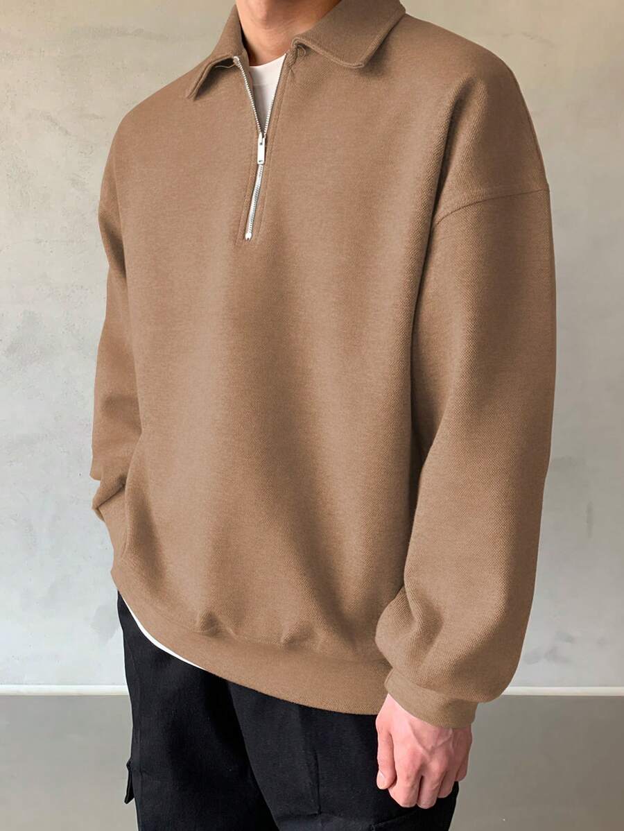 Men Quarter Zipper Drop Shoulder Pullover