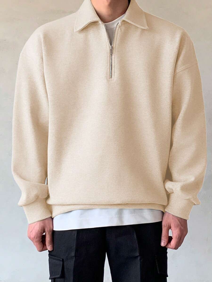 Men Quarter Zipper Drop Shoulder Pullover