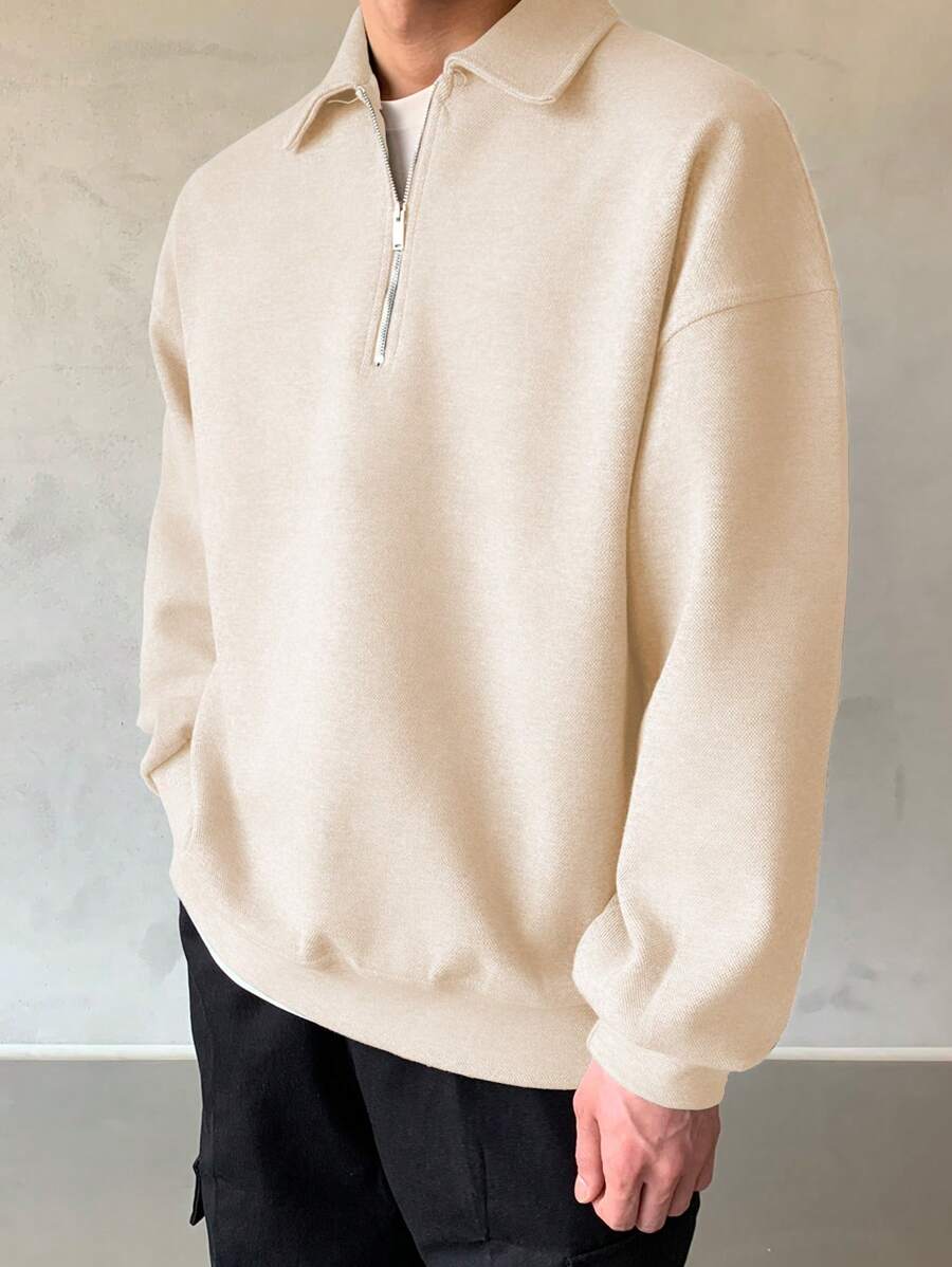 Men Quarter Zipper Drop Shoulder Pullover