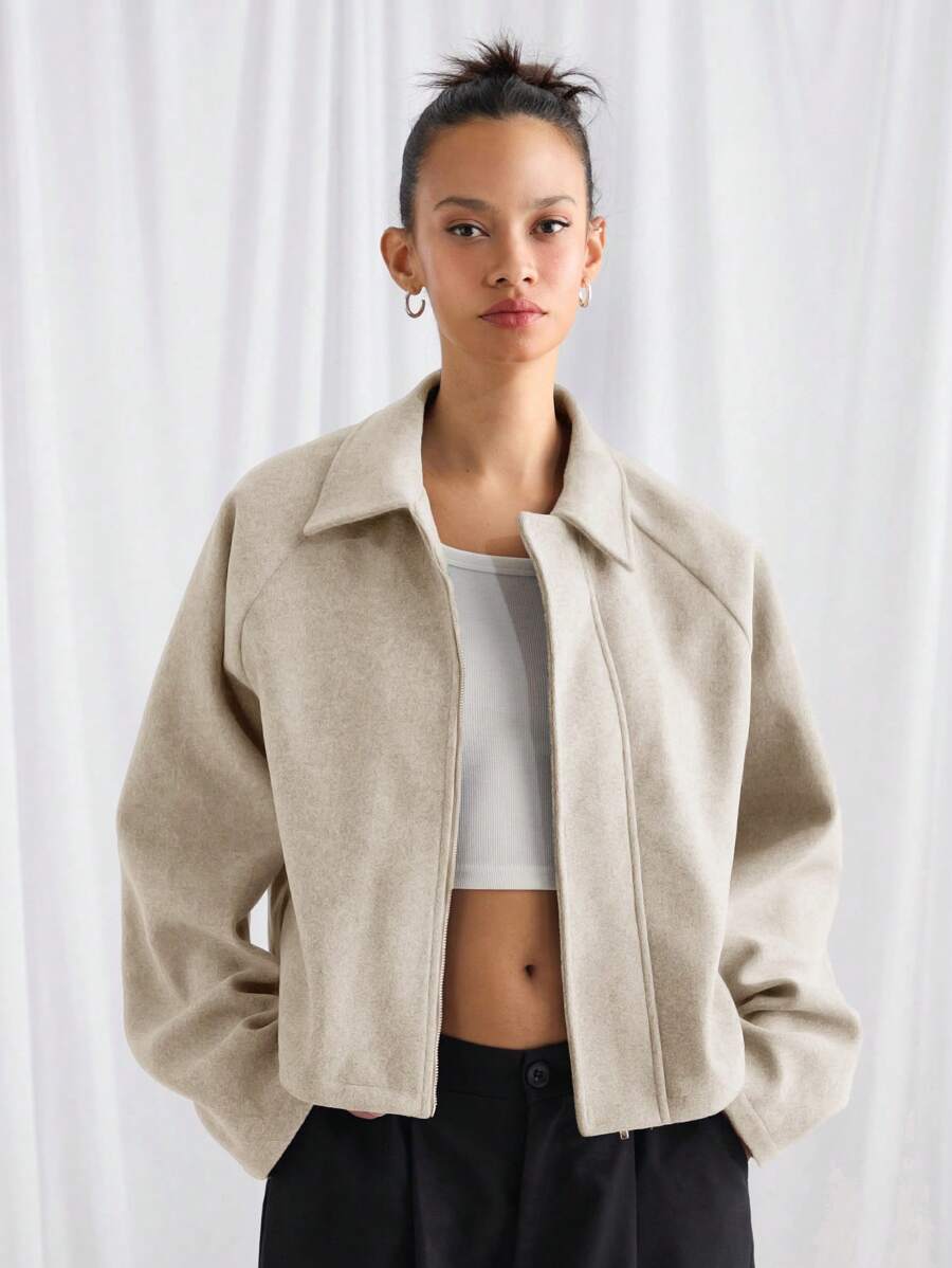 Boxy Casual Turndown Collar Long Sleeve Jacket