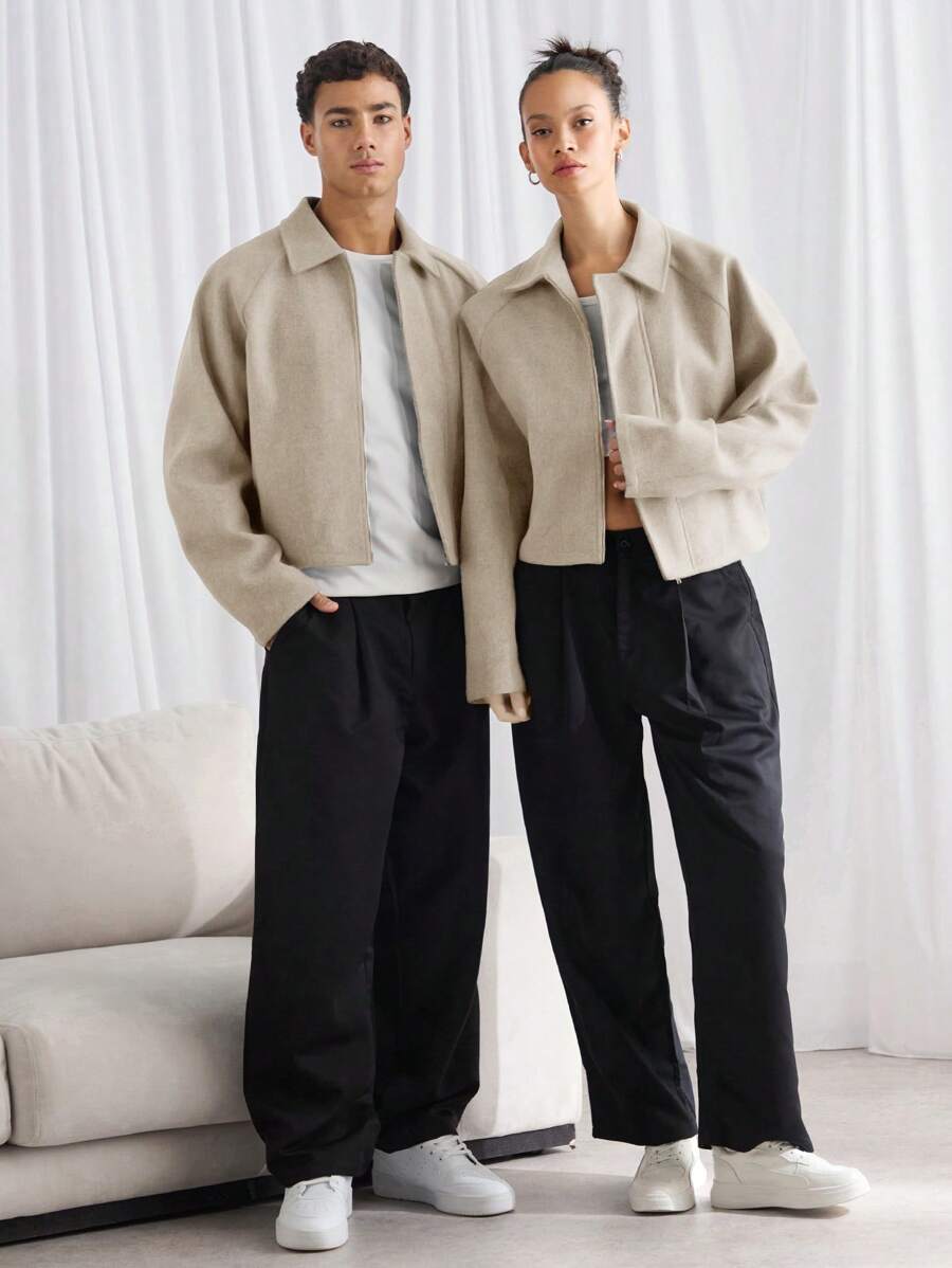 Boxy Casual Turndown Collar Long Sleeve Jacket