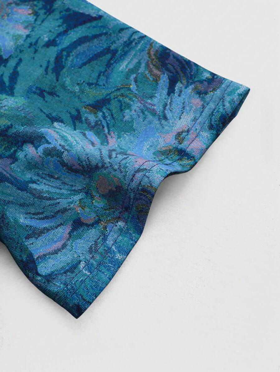 Men's Oil Painting Sunflower Print Pegasus Print Zip-Up Shirt ,
