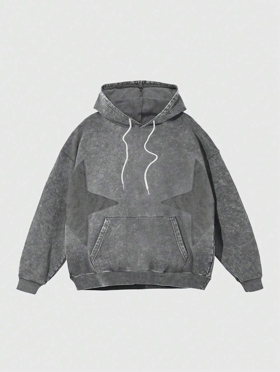 Vintage Drop Shoulder Patchwork Hoodie