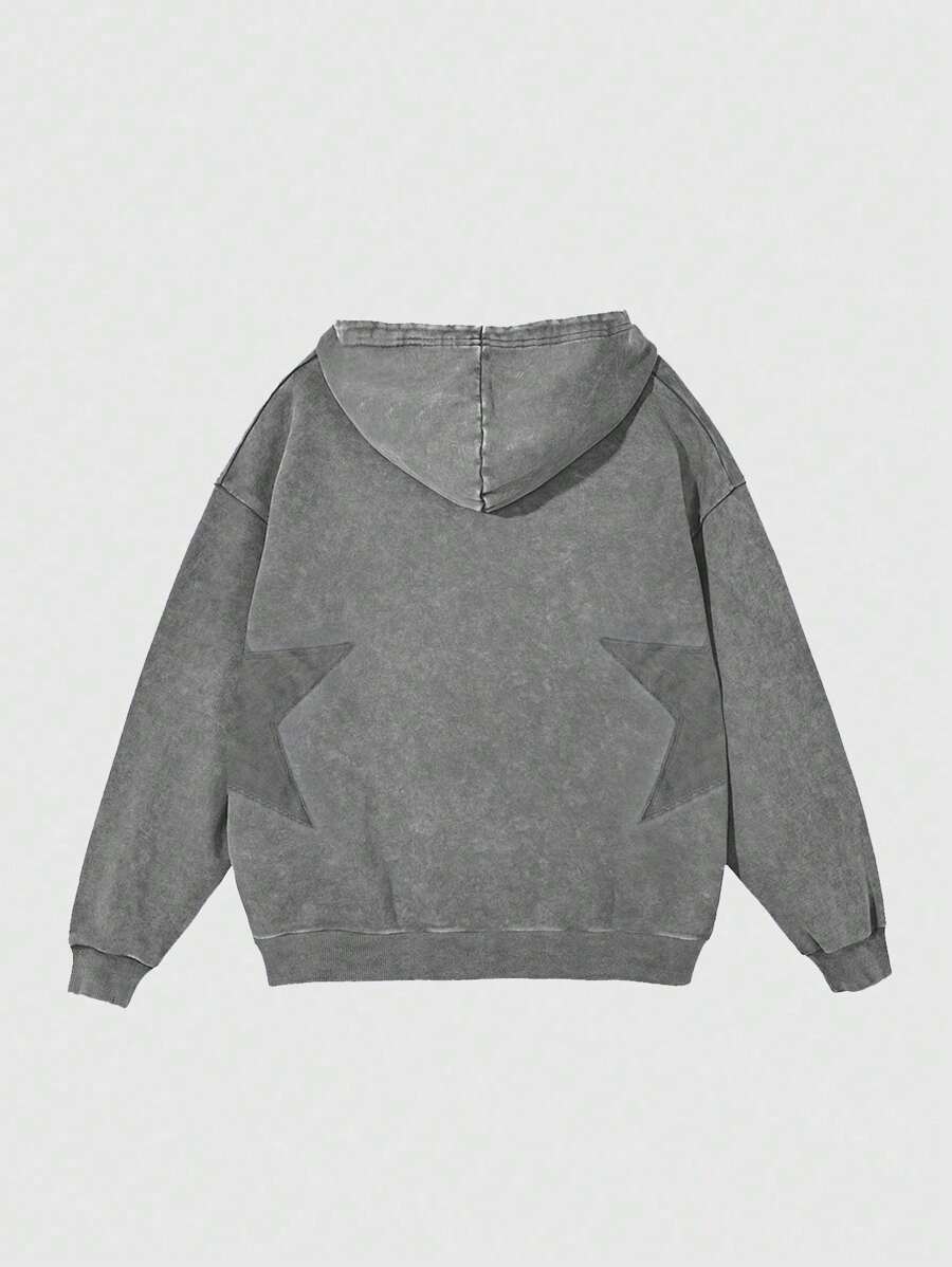 Vintage Drop Shoulder Patchwork Hoodie