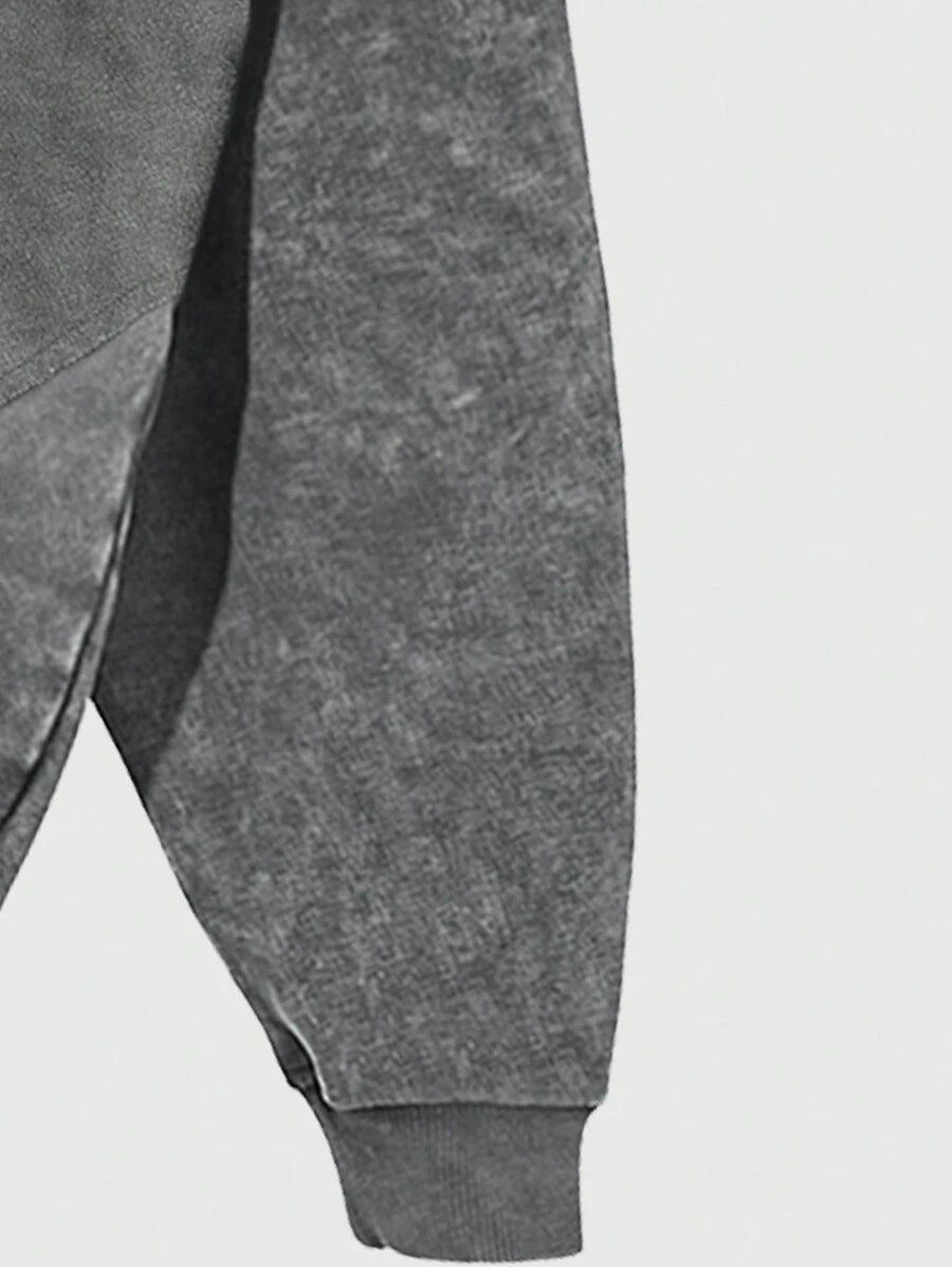 Vintage Drop Shoulder Patchwork Hoodie
