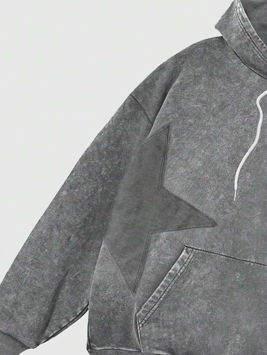 Vintage Drop Shoulder Patchwork Hoodie