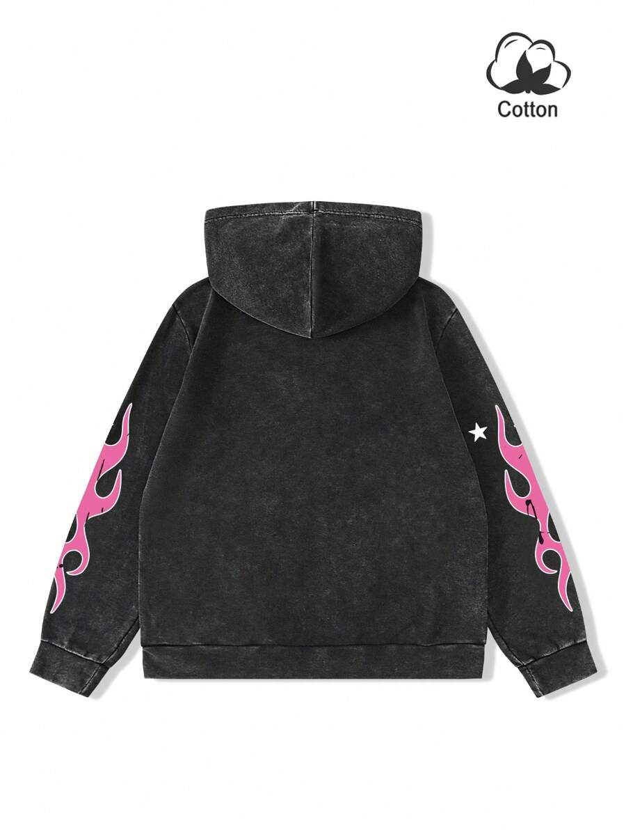 Washed Print Zip-Up Hoodie
