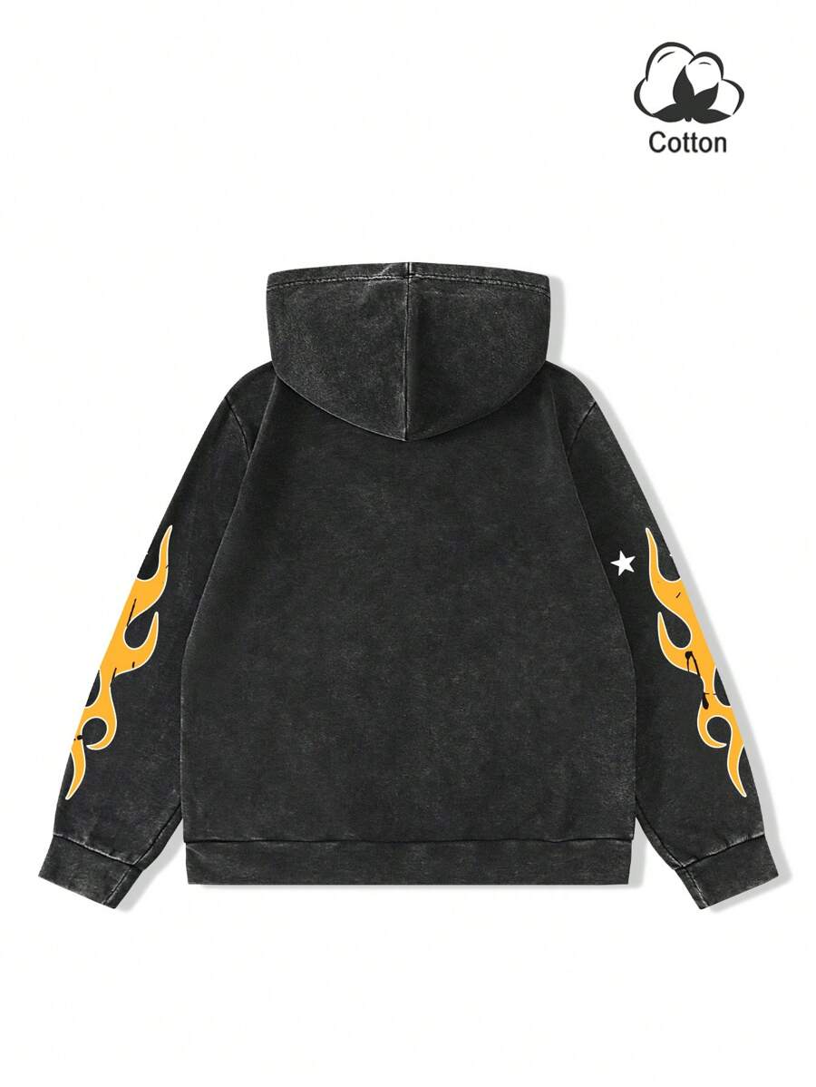 Washed Print Zip-Up Hoodie