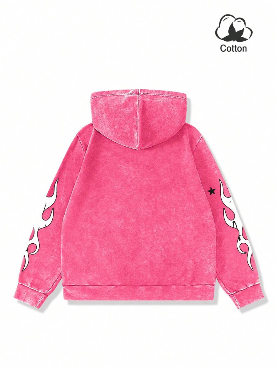 Washed Print Zip-Up Hoodie
