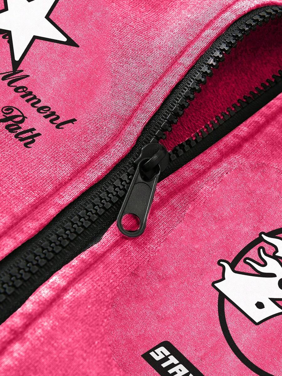 Washed Print Zip-Up Hoodie