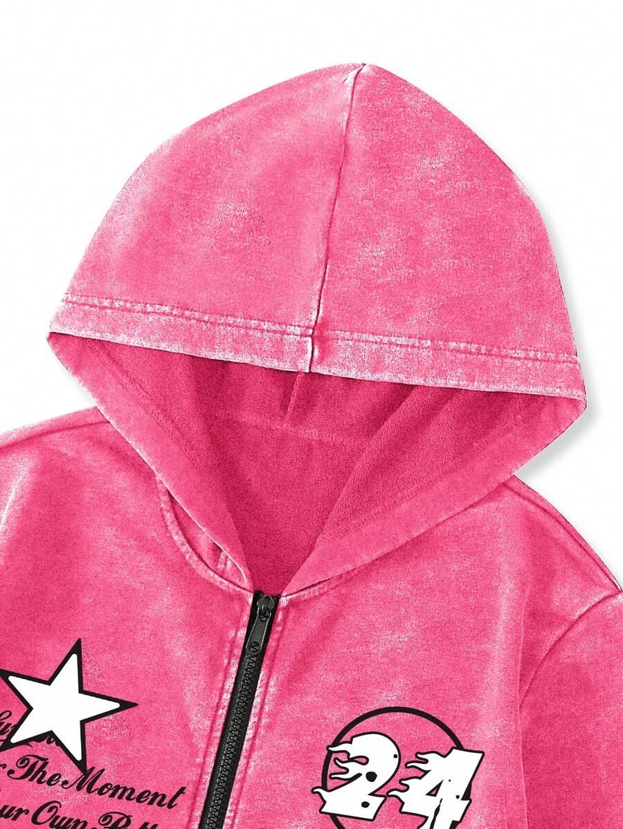 Washed Print Zip-Up Hoodie
