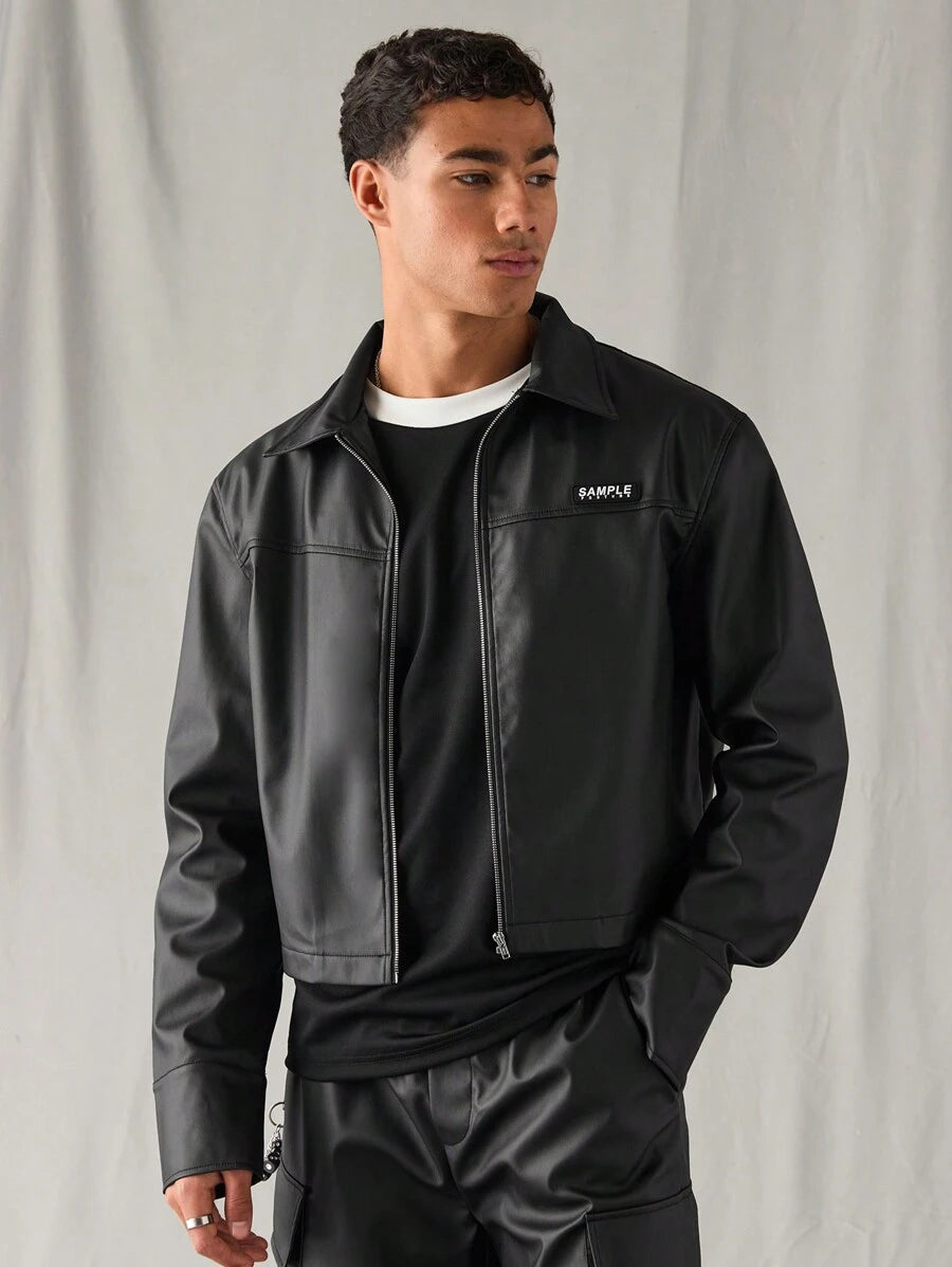 Woven Faux Leather Jacket