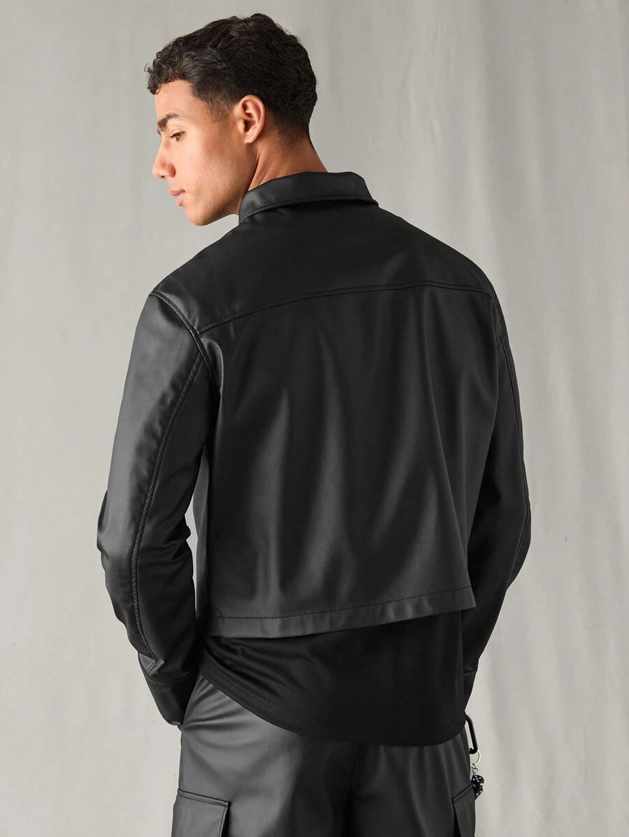 Woven Faux Leather Jacket