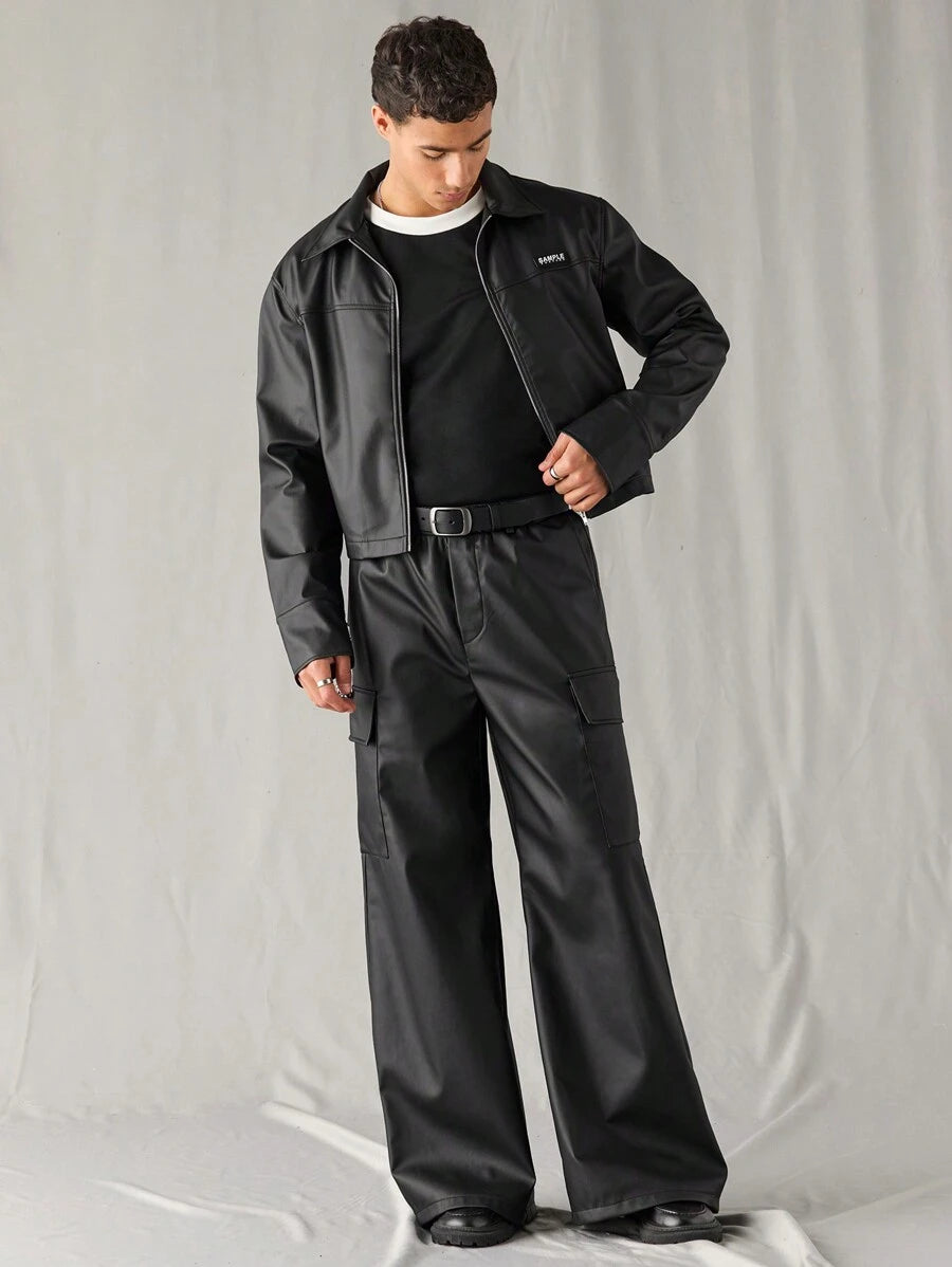 Woven Faux Leather Jacket