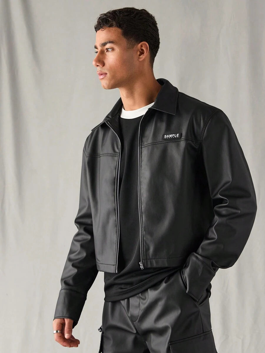 Woven Faux Leather Jacket