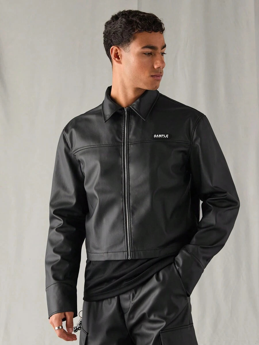 Woven Faux Leather Jacket