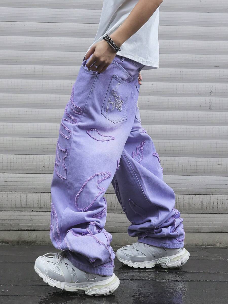 Men's Patchwork Wide Leg Loose Casual Jeans