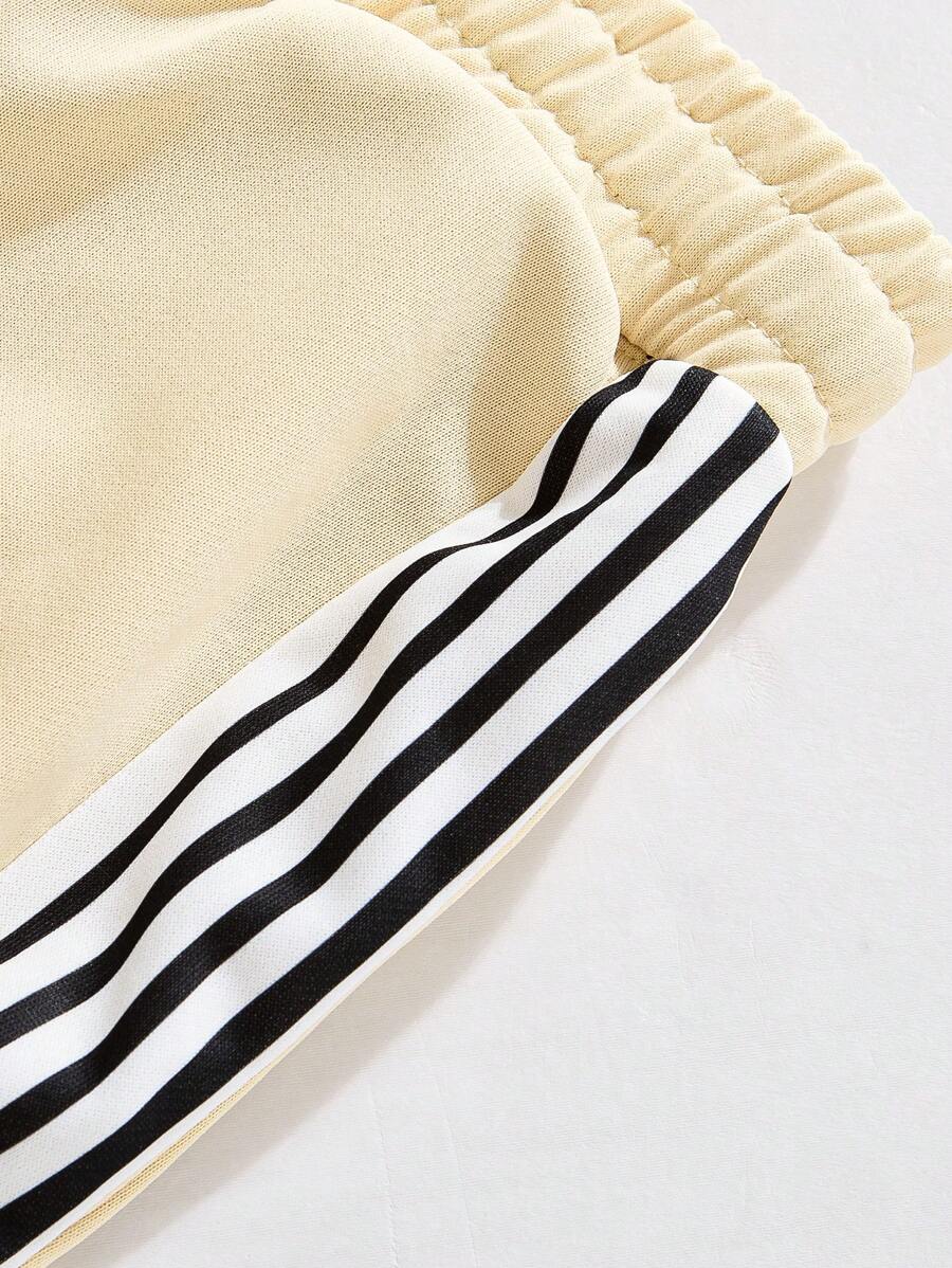 Men's Casual Colorblock Striped Polo Shirt And Pants 2pcs Set