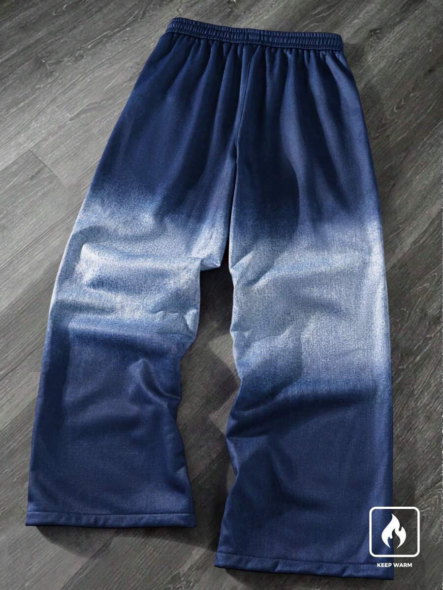 Men's Denim Effect Ombre Heart Letter Print Sweatpants