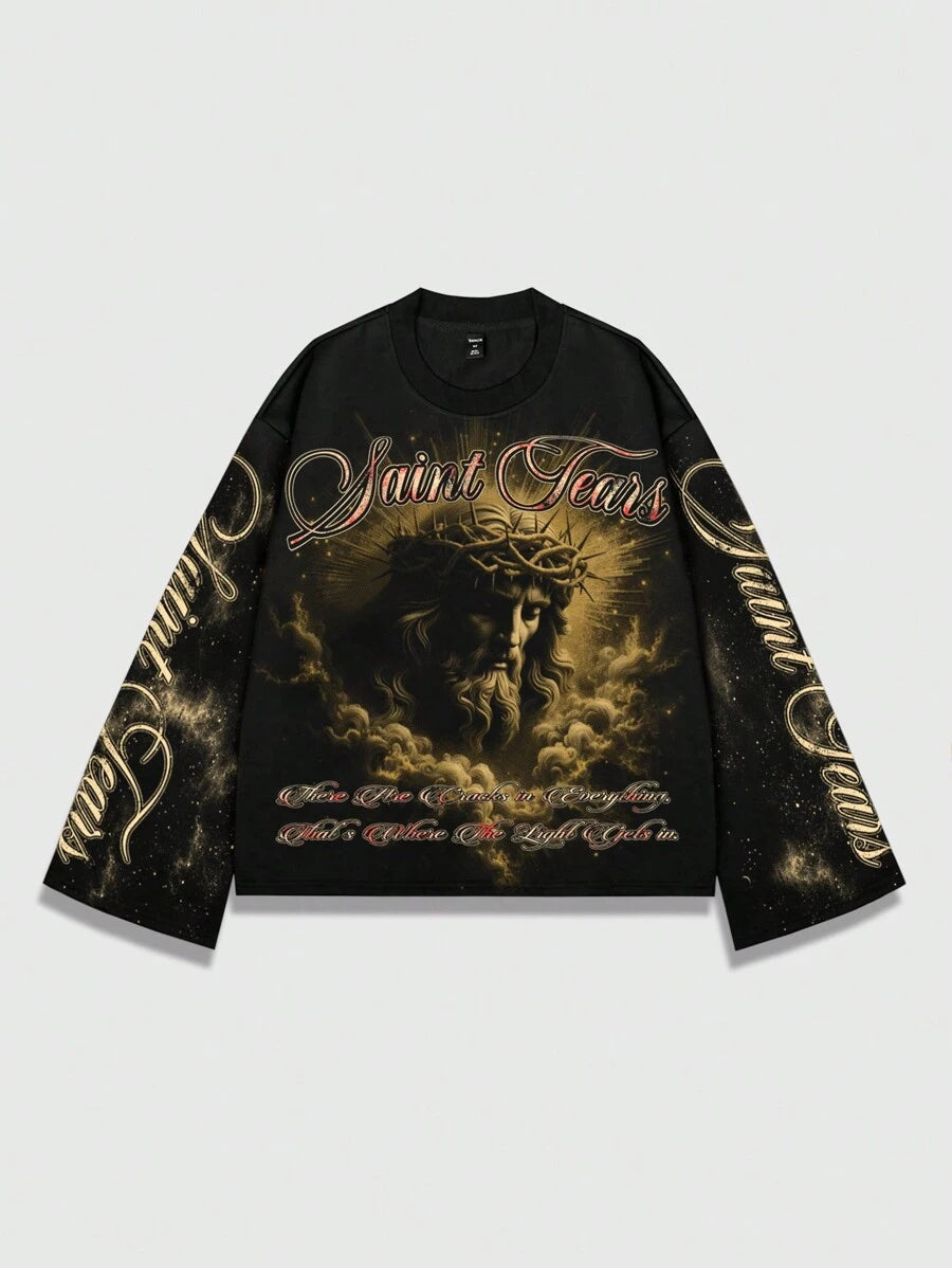 Men's Jesus Graphic Print Pullover Sweatshirt