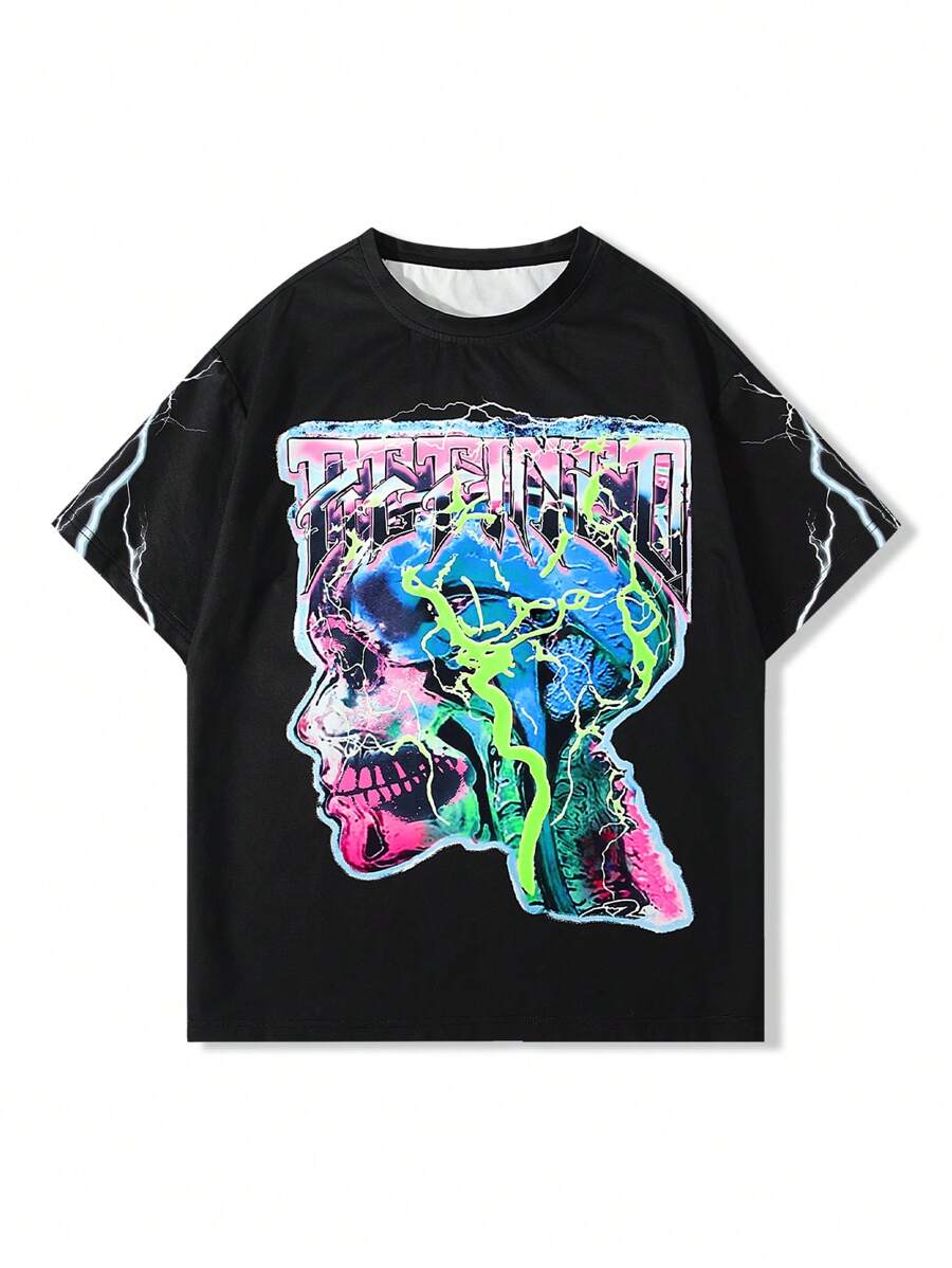 2pcs/Set Men Print Crew Neck Short Sleeve Top And Long Pants Sets