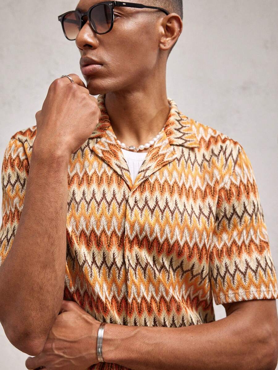 Business Casual Woven Floral Embroidered Drop Shoulder Shirt