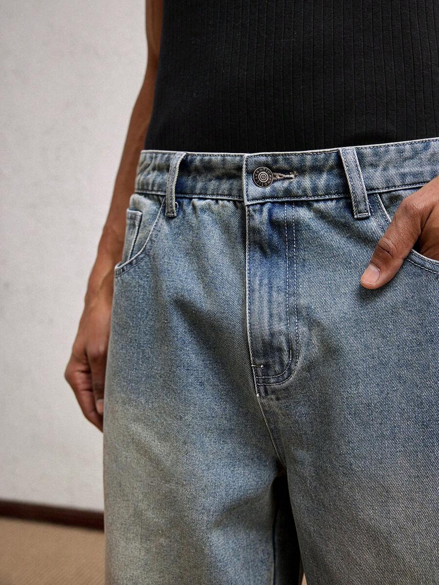 Men's Business Casual Straight Fit Mid-Rise Casual Jeans
