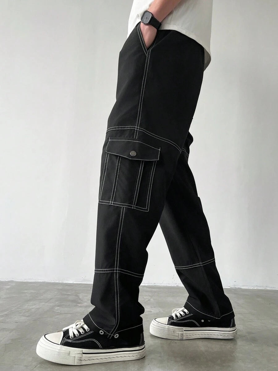 Men's Faux Denim Patchwork Cargo Pants