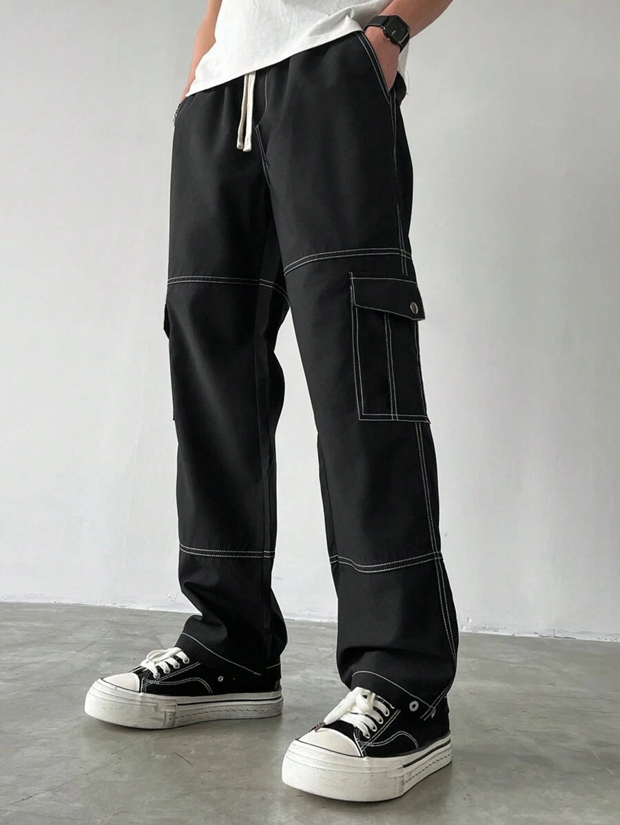 Men's Faux Denim Patchwork Cargo Pants