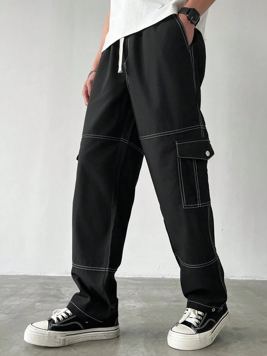 Men's Faux Denim Patchwork Cargo Pants