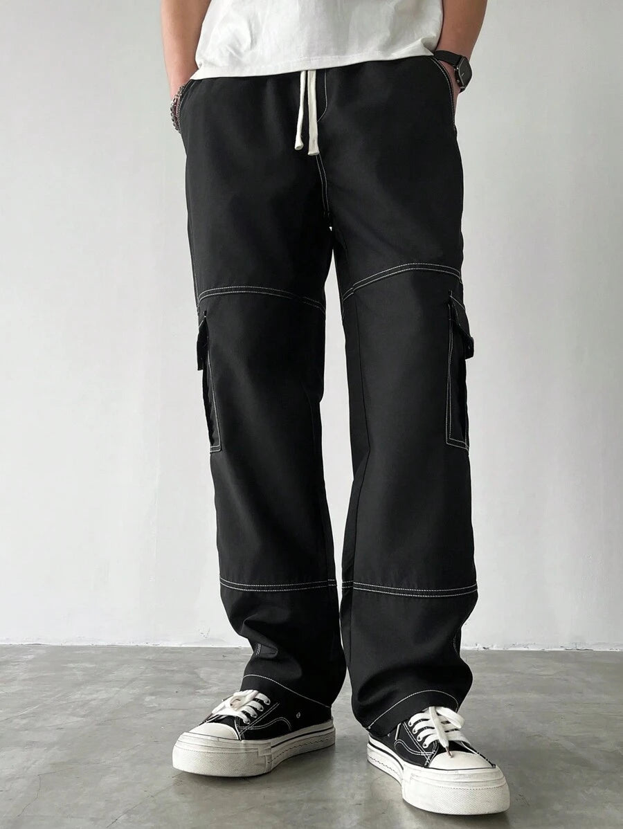 Men's Faux Denim Patchwork Cargo Pants
