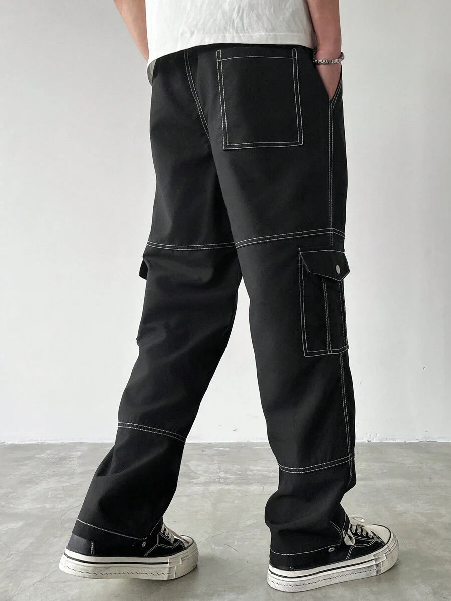 Men's Faux Denim Patchwork Cargo Pants